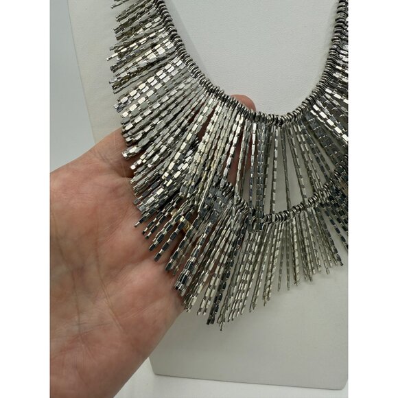 Boho Silver-Tone Fringe Statement Necklace By Coldwater Creek Bib Design - Picture 2 of 6